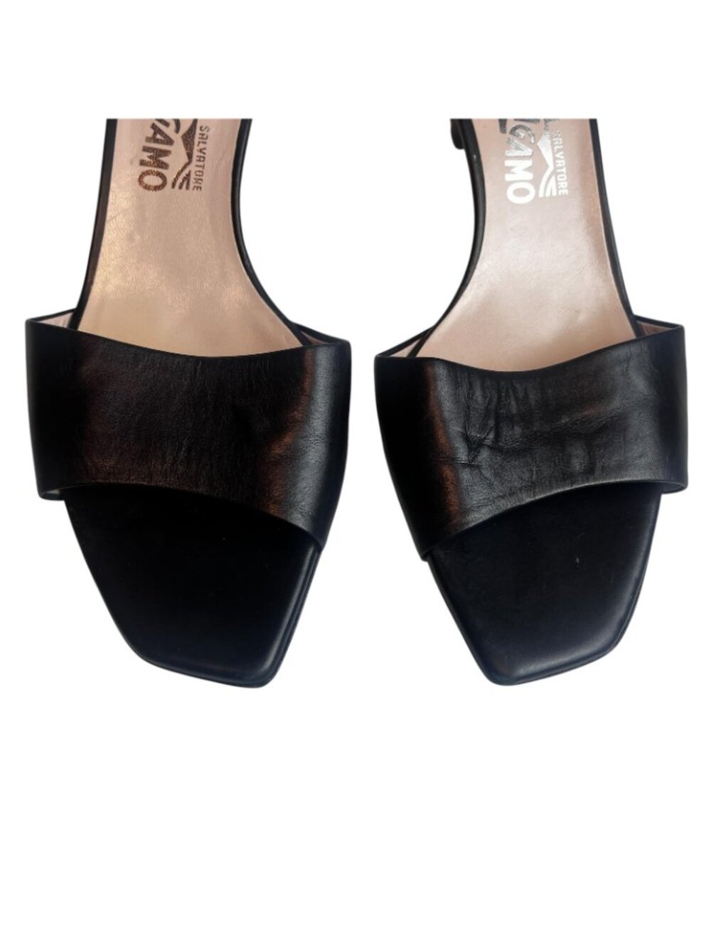 Salvatore Ferragamo Shoes Womens 9.5 A Black Leather Slide Sandals Heels Italy - Picture 2 of 7
